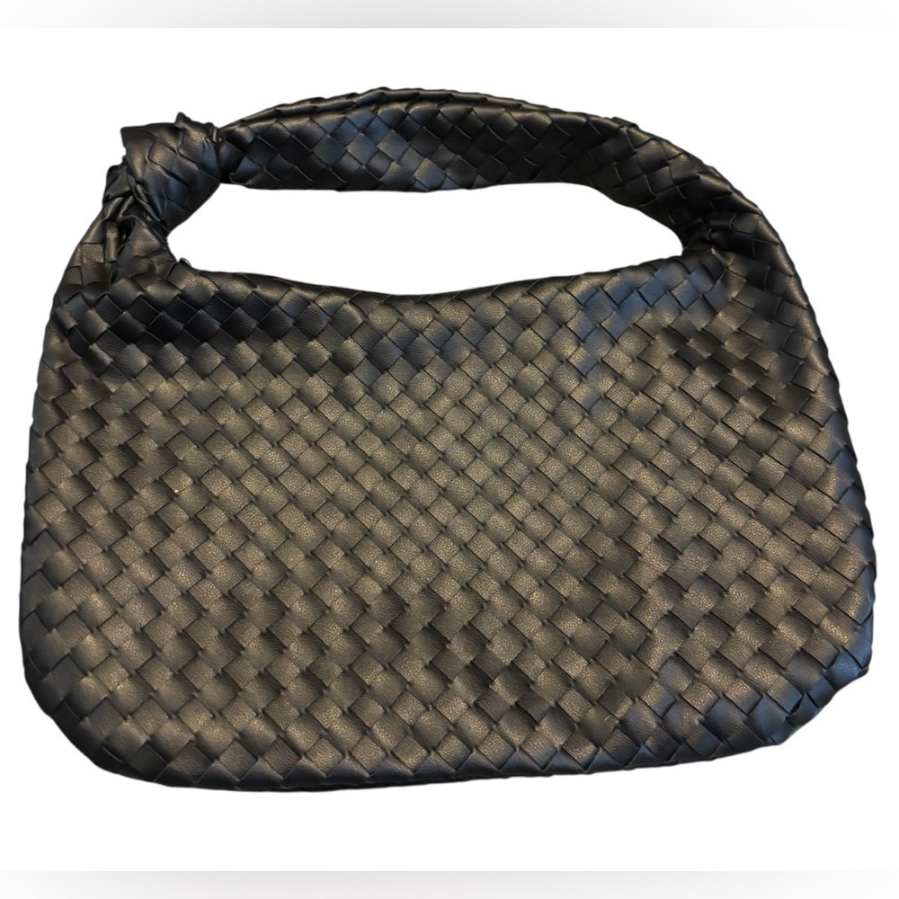 Urban Expressions Vanessa Black Woven Vegan Faux Leather Hobo Handbag